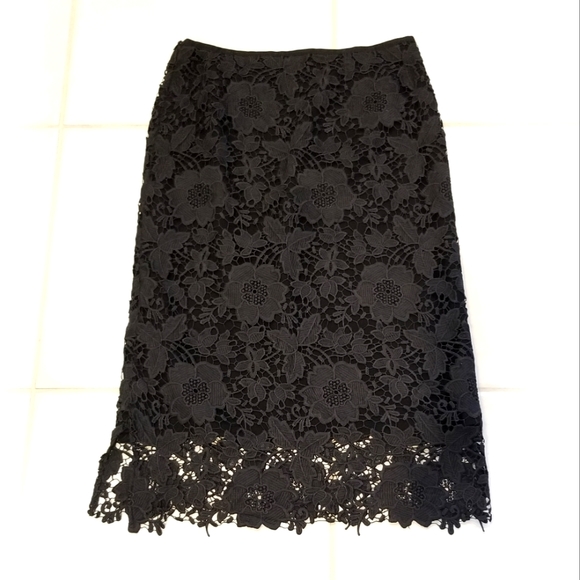 Lafayette 148 New York Over the Knee Black Lace Overlay Pencil Skirt 8 - Picture 7 of 13